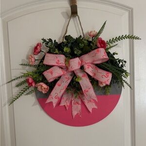 Pink Floral Door Wreath with Bow